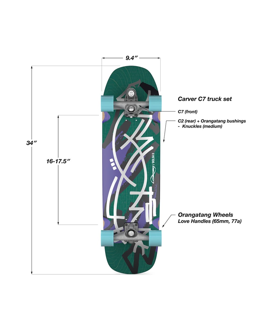 Loaded Bolsa II Jazz — Surfskate Complet 34" | Carver C7 + Love Handles 65mm